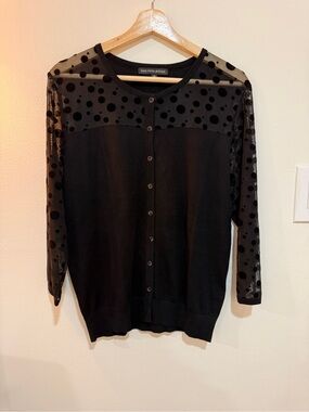Saks Fifth Avenue Black Polka Dot Mesh-Panel Cardigan